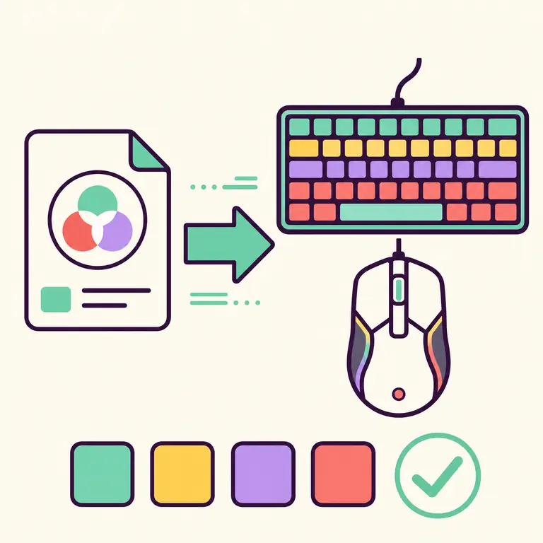 Editorial illustration of importing an RGB profile to a keyboard and mouse